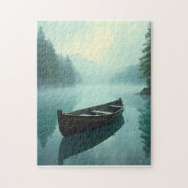 Kleine roeiboot op een nevelig meer legpuzzel