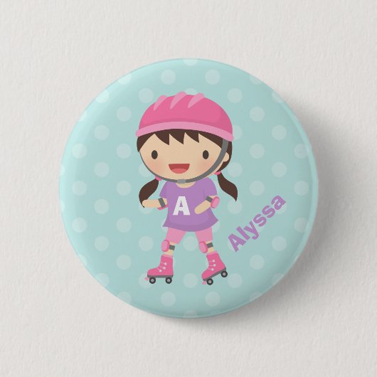 Kleine rolschaatsenmeisje voor meisjes ronde button 5,7 cm (Voorkant)