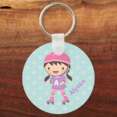 Kleine rolschaatsenmeisje voor meisjes sleutelhanger (Voorkant)