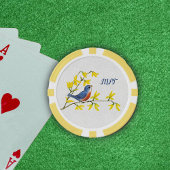 Kleine Rood Blauw Zingende Vogel op Tak Bloemen Poker Chips