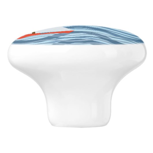 Kleine rood-blauwe en groene zeilboten keramische knop (Zijkant)