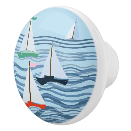 Kleine rood-blauwe en groene zeilboten keramische knop (Rechts)