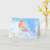 Kleine Roodborst Aquarel Schilderij Kaart (Gele Bloem)