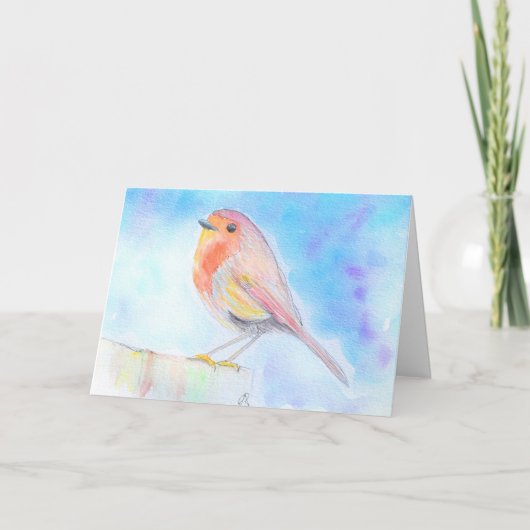 Kleine Roodborst Aquarel Schilderij Kaart (Voorkant)