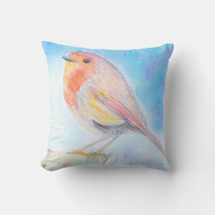 Kleine Roodborst Aquarel Schilderij Kussen
