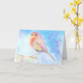 Kleine roodborst waterverfschilderij kaart (Gele Bloem)