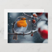 Kleine roodborstvogel zit op een tak in de winter briefkaart (Voorkant / Achterkant)