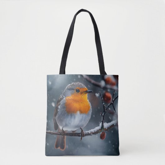 Kleine roodborstvogel zit op een tak in de winter tote bag (Voorkant)