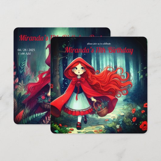 Kleine Roodkapje Donker Bos Verjaardag Kaart (Voorkant / Achterkant)