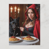 Kleine Roodkapje en Wolf Eet Spaghetti Briefkaart (Voorkant)