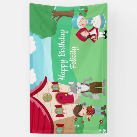 Kleine Roodkapje Sprookje Meisjes Verjaardag Spandoek (Verticaal)