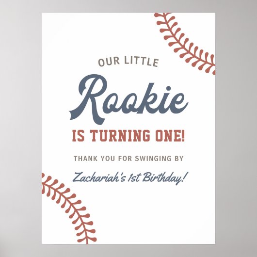 Kleine Rookie Baseball Boys 1e Verjaardagsfeest Poster (Voorkant)