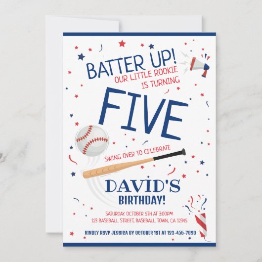 Kleine Rookie Batter Up Blauwe Honkbal Verjaardag Kaart (Voorkant)