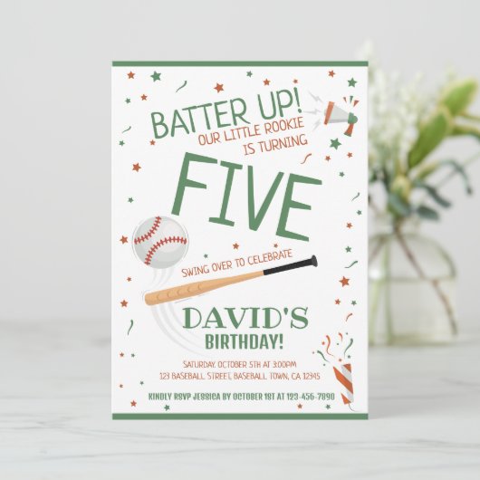 Kleine Rookie Batter Up Groene Honkbal Verjaardag Kaart (Staand voorkant)