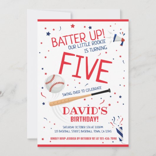 Kleine Rookie Batter Up Rode Honkbal Verjaardag Kaart (Voorkant)