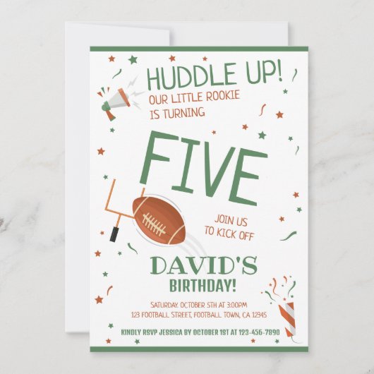 Kleine Rookie Huddle Up Groene Football Verjaardag Kaart (Voorkant)