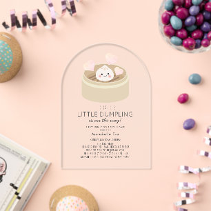 Kleine Roze Baby Shower Meisje Dumpling Acryl Uitnodigingen