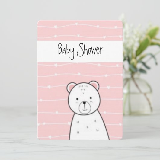 Kleine roze Beer Baby shower Kaart (Staand voorkant)