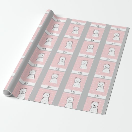 Kleine roze Beer Cadeaupapier (Uitgerold)