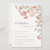 Kleine roze blauwe baby-meisje uitgenodigd bedankkaart (Voorkant)