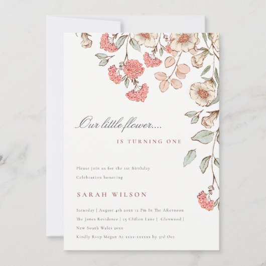 Kleine roze blauwe baby-meisje uitgenodigd bedankkaart (Voorkant)