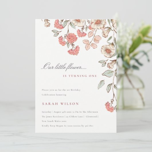 Kleine roze blauwe baby-meisje uitgenodigd bedankkaart (Staand voorkant)