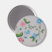 Kleine roze blauwe bloemen magneet (Voorkant / Achterkant)