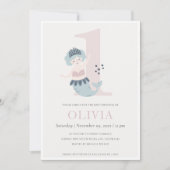 Kleine roze blauwe zeemeermin, 1e verjaardag uitno bedankkaart (Voorkant)