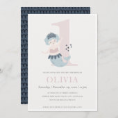 Kleine roze blauwe zeemeermin, 1e verjaardag uitno bedankkaart (Voorkant / Achterkant)