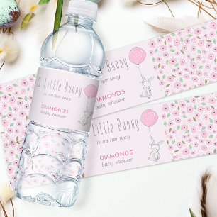 Kleine Roze Bloemige Baby Shower van Konijn Waterfles Etiket