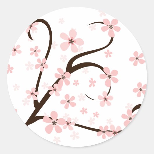 Kleine roze bloesems ronde sticker (Voorkant)