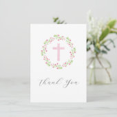 Kleine roze bloesems, roze kruis Waterverf krans Bedankkaart (Staand voorkant)