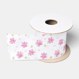 Kleine Roze Boeketjes Satijnen Lint
