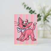 Kleine roze Cartoon Cat Kitten Briefkaart (Staand voorkant)