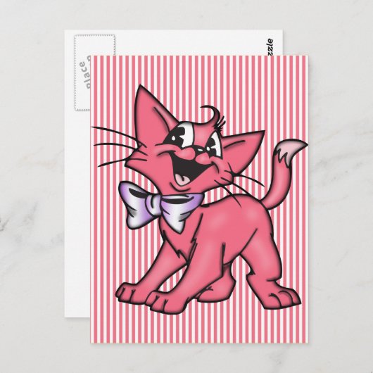 Kleine roze Cartoon Cat Kitten Briefkaart (Voorkant / Achterkant)