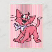 Kleine roze Cartoon Cat Kitten Briefkaart (Voorkant)