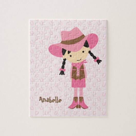 Kleine Roze Cowgirl {brunette} Legpuzzel (Verticaal)