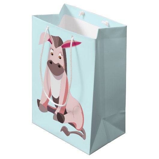 Kleine roze Donkey - Voeg je kleur/tekst toe Medium Cadeauzakje (Voorkant Gekanteld)