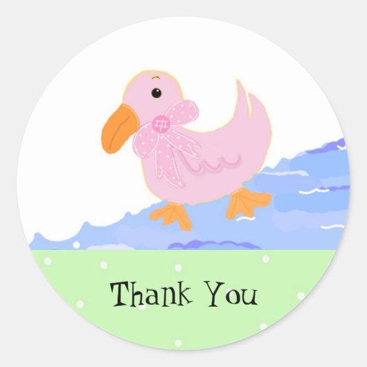 Kleine Roze Eend Bedankt Ronde Sticker (Voorkant)