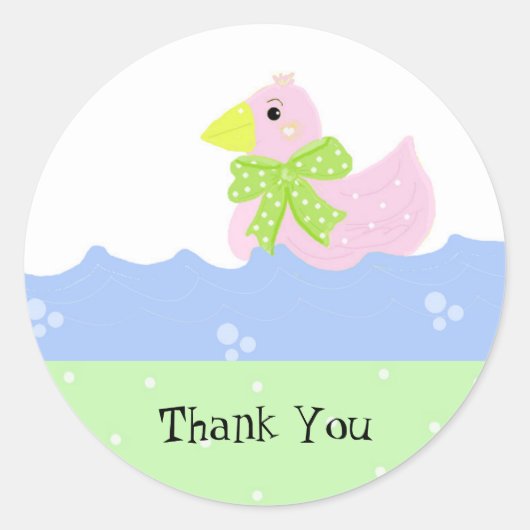Kleine Roze Eend Bedankt Ronde Sticker (Voorkant)