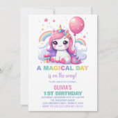 Kleine Roze Eenhoorn Verjaardag Uitnodigingen (Voorkant)