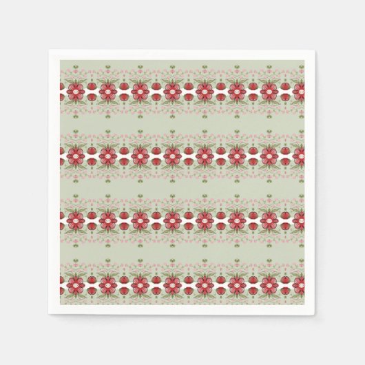 Kleine roze en rode flora geacteerd servet (Voorkant)