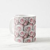 Kleine roze en witte rozen koffiemok (Voorkant links)