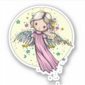 Kleine Roze Engel Drijvend bij Maan Sticker (Voorkant)