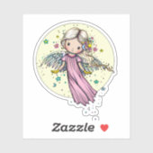 Kleine Roze Engel Drijvend door Maan Sticker (Vel)