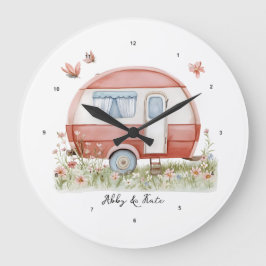 Kleine Roze Glamper Camper met Vlinders Grote Klok