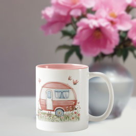 Kleine Roze Glamper Camper met Vlinders Tweekleurige Koffiemok