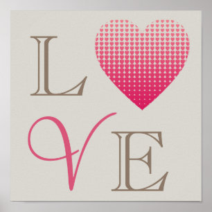Kleine roze harten Liefde rode grijze achtergrond Poster