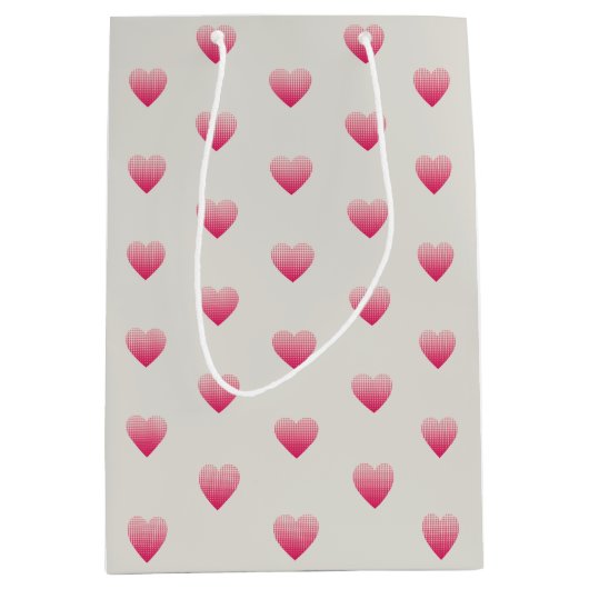 Kleine roze hartjes patroon lichtgrijs medium cadeauzakje (Voorkant)