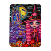 Kleine roze heks Big Eyes Halloween Black Cat Magneet (Verticaal)